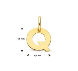 Letter Q Hanger in massief 14 Karaat Goud