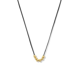 Zwart Katoenen Collier 14k Gouden Bolletjes | Lengte 60 cm