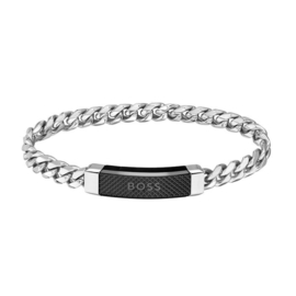 BOSS BENNETT Zilverkleurig met Zwarte Armband – 19 cm