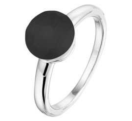Gerhodineerd Zilveren Ring met Zwarte Cat’s Eye Edelsteen