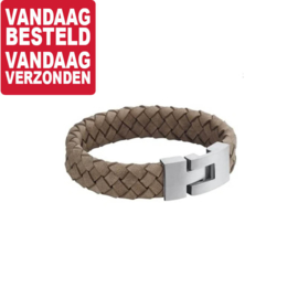 Armband van Lichtbruin Gevlochten Leer / Lengte 21,5 cm