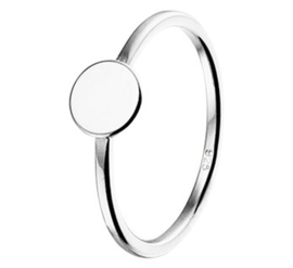 Slanke Zilveren Ring met Rond Plaatje en Rhodium