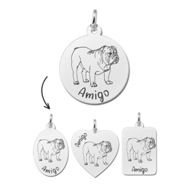 Zilveren Honden Hanger Engelse Bulldog + Naam Graveren