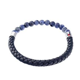 Tommy Hilfiger Blauw Leer met Edelstenen Kralen Heren Armband TJ2790475