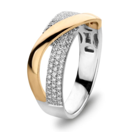 Excellent Jewelry Bicolor Ring met Overlappende Geelgouden Strook