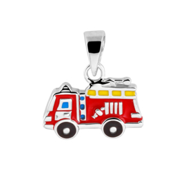 Zilveren Brandweerauto Hanger met Emaille