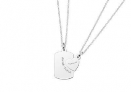 Names4ever Tweedelige Dog Tag en Hartje Vriendschapshanger met Graveer Namen