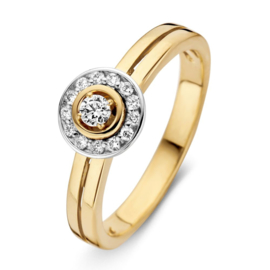 Excellent Jewelry Geelgouden Ring met Witgouden Diamanten Kopstuk