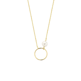 14k Geelgouden Collier met Rondje en Parel