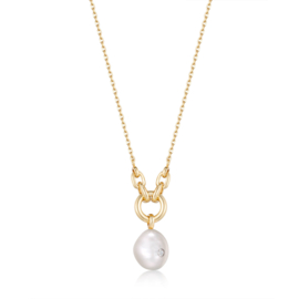 Ania Haie Pearl Power Ketting Goudkleurig met Witte Parel