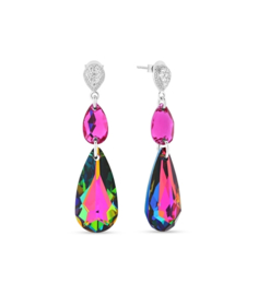 Spark Double Teardrop Oorhangers met Roze Glaskristallen