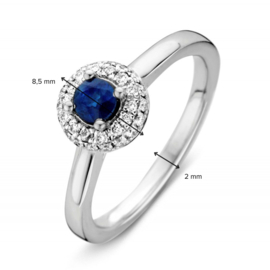Excellent Jewelry Witgouden Ring met Diamant en Saffier Kopstuk