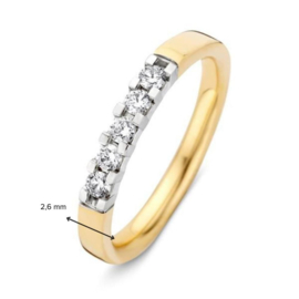 Excellent Jewelry Slanke Gouden Dames Ring met Witgouden Diamant Kopstuk