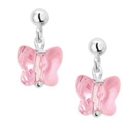 Zilveren Vlinder Oorhangers met Roze Strass