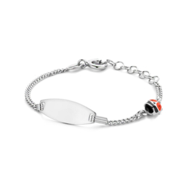 Zilveren Graveerarmband Ovaal met Lieveheersbeestje Rood 11 + 2 cm