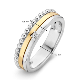 Excellent Jewelry Bicolor Ring met Bolletjes Rand en Zirkonia