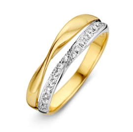 Excellent Jewelry Gevouwen Geelgouden Ring met Zirkonia’s