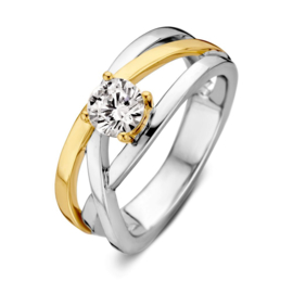 Excellent Jewelry Zilver met Gouden Ring met Ronde Zirkonia