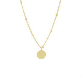 Gouden Collier met Schakels, Bolletjes en Ronde Graveer Hanger | Geboortebloem