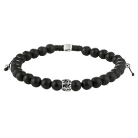 Armband met Onyx Kralen + Zilveren Bedel