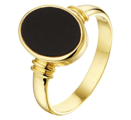 Geelgouden Ring met Ovale Zwarte Onyx