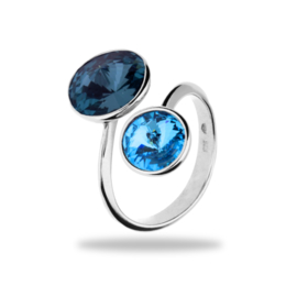 Zilveren Ring met Blauwe en Donkerblauwe Glaskristallen