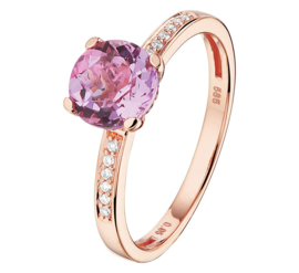 Roségouden Ring met Diamanten en Paarse Amethist