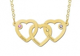 Names4ever Drie Harten met Geboortesteen Naamketting van Goud