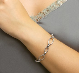 Zilveren Draadschakel Armband met Rhodium