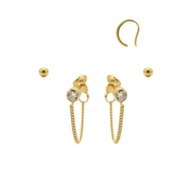 Karma Jewelry – Zesdelige Zirkonia Chain Earparty Set - Gold