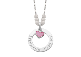 Mama Naamketting van Zilver met Roze Hart - Names4ever