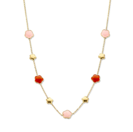 Excellent Jewelry Geelgouden Collier met Rode en Roze Edelsteen