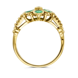 Gouden Vintage Ring met Smaragd 0.15ct en Diamant 0.03ct h si