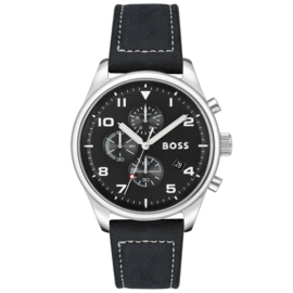 BOSS VIEW Zwart Lederen Herenhorloge HB1513987