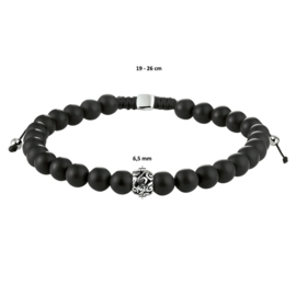 Armband met Onyx Kralen + Zilveren Bedel