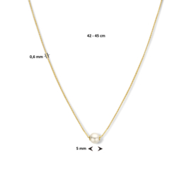 14K Gouden Collier met Witte Zoetwaterparel