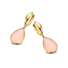 Excellent Jewelry Geelgouden Creolen met Roze Chalcedoon