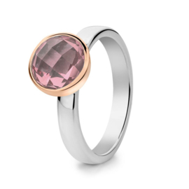 Excellent Jewelry Zilveren Ring met Roségouden Rondje en Rozenkwarts