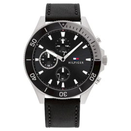 Tommy Hilfiger Elegant Heren Horloge met Zwart Leer