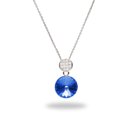 Candito Zilveren Ketting met Zirkonia’s en Blauw Glaskristal