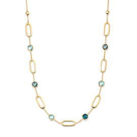 Excellent Jewelry Geelgouden Schakelcollier met Blauwe Topaas