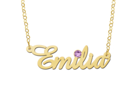 Zilveren Vergulden Naamketting met Geboortesteen Emilia | Names4ever