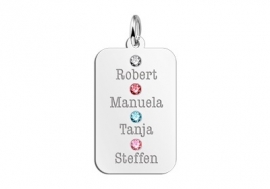 Zilveren Dog Tag met Vier Geboortestenen en Namen Names4ever