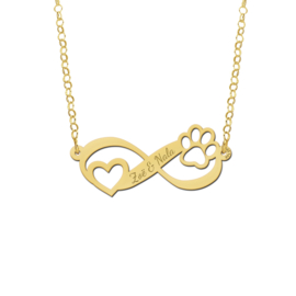 Gouden Ketting met Graveer Hanger Infinity-teken met Hart en Dierenpoot