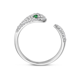 Zilveren Slang Ring met Groene en Witte Zirkonia’s