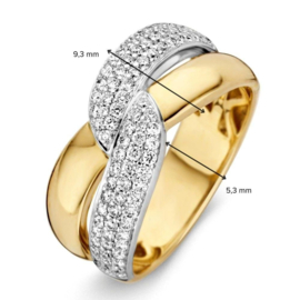 Excellent Jewelry Brede Geelgouden Ring met Witgouden Diamanten Strook