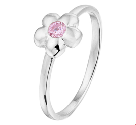 Zilveren Bloem Ring met Roze Zirkonia