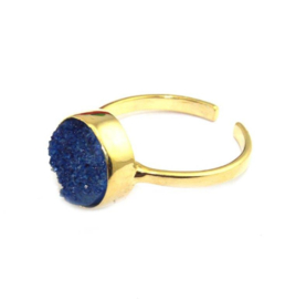 Goudkleurige Open Ring met Blauwe Agaat Druzy van Sujasa