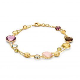 Gouden Armband met dubbele streng & Multicolor Edelstenen