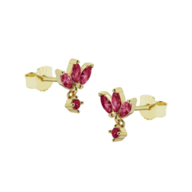 Karma Zirconia Symbols Triple Flower Oval RUBY RED Goldplated